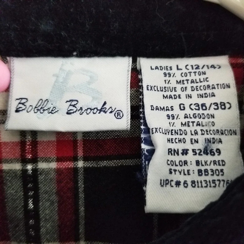 Vintage Bobbie Brooks Womens Button-Up Shirt Top L Cotton Plaid Long Sleeve - Picture 4 of 5
